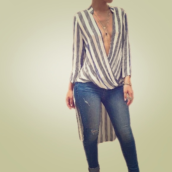 Tops - Long Sleeve V Neck  Striped Walker Shirt Dress